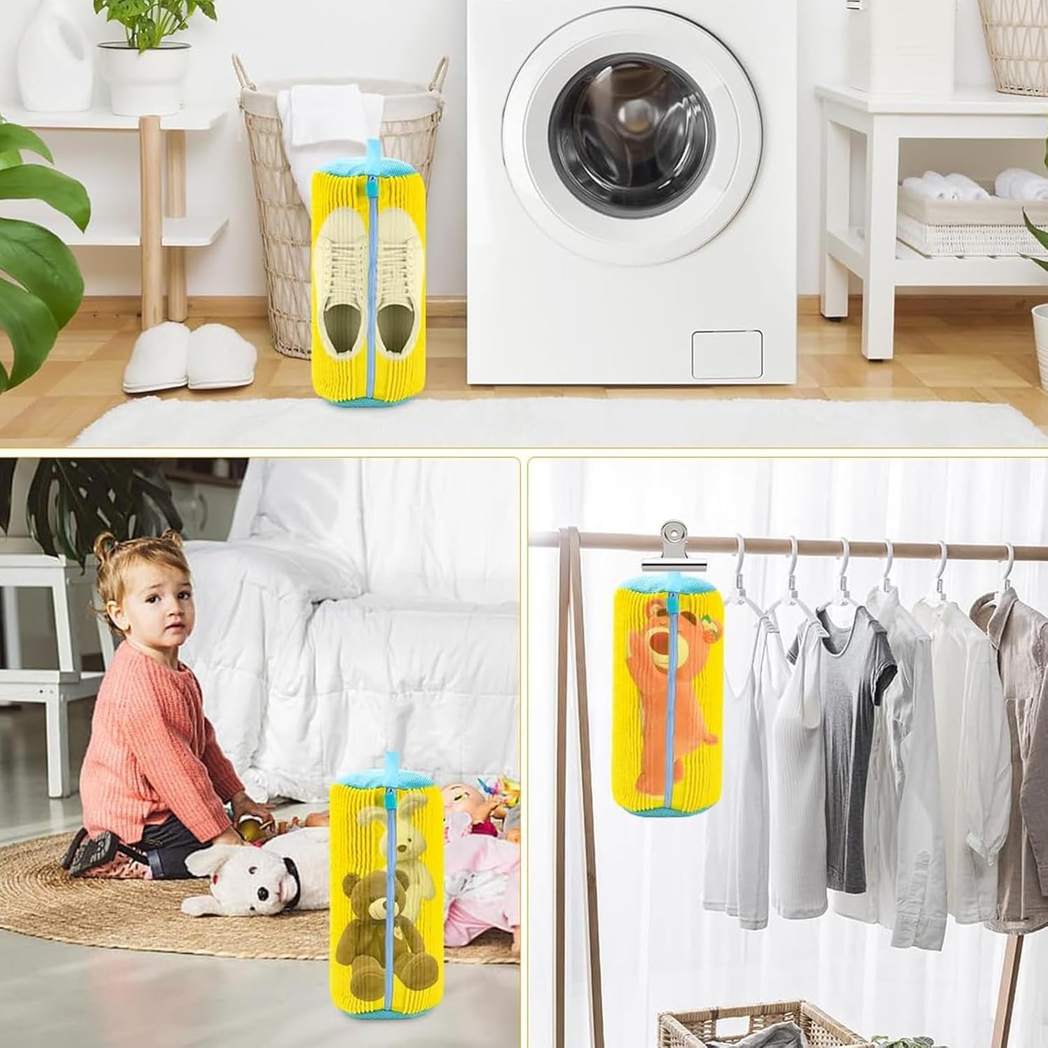 TEKCOOL Shoe Washing Machine Bag Laundry Shoes Bag for Washer and Dryer Reusable and Durable Zipper Plush Washing Machine Bags for Sneakers, Running Shoes, Sock and Toys (2, Yellow)