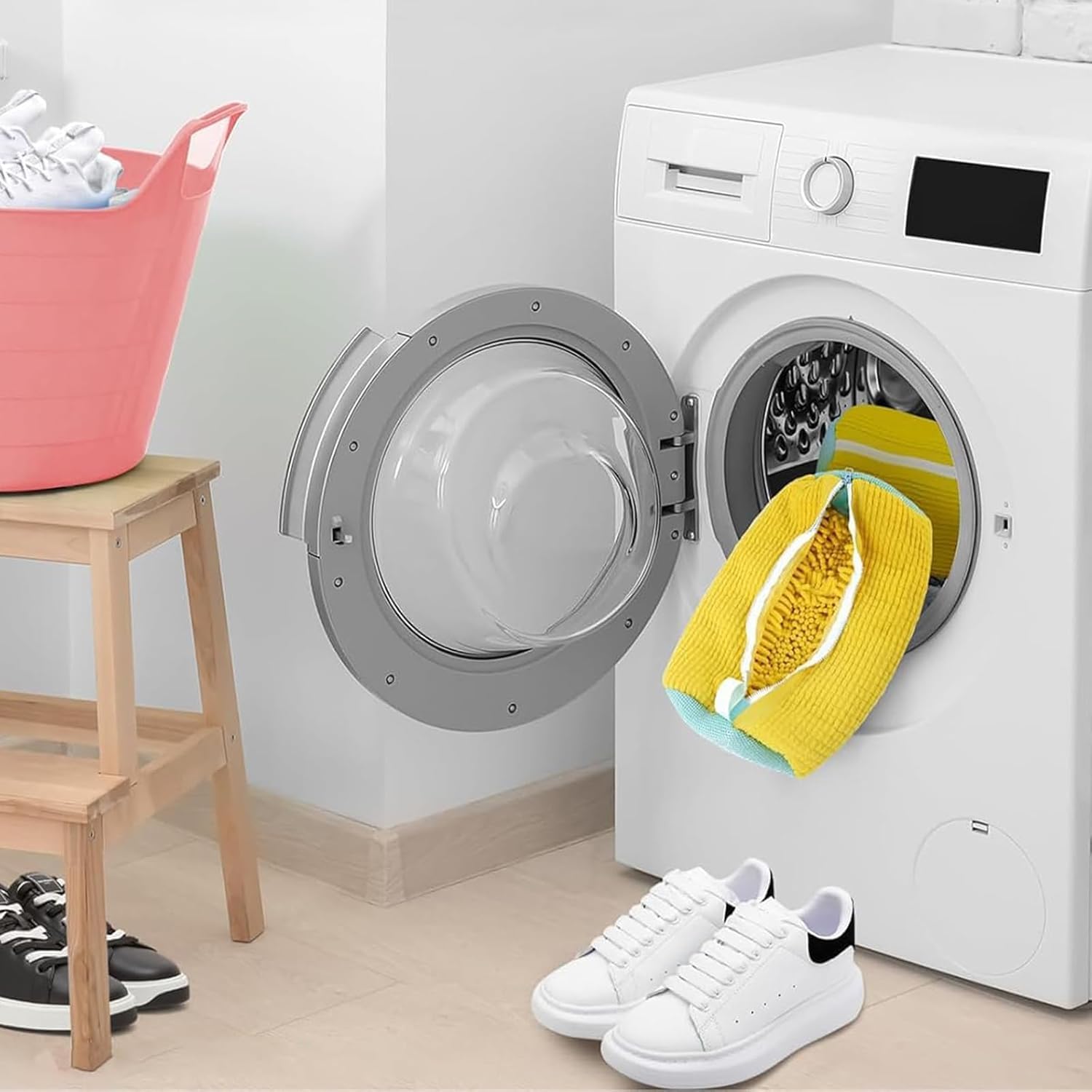 TEKCOOL Shoe Washing Machine Bag Laundry Shoes Bag for Washer and Dryer Reusable and Durable Zipper Plush Washing Machine Bags for Sneakers, Running Shoes, Sock and Toys (2, Yellow)