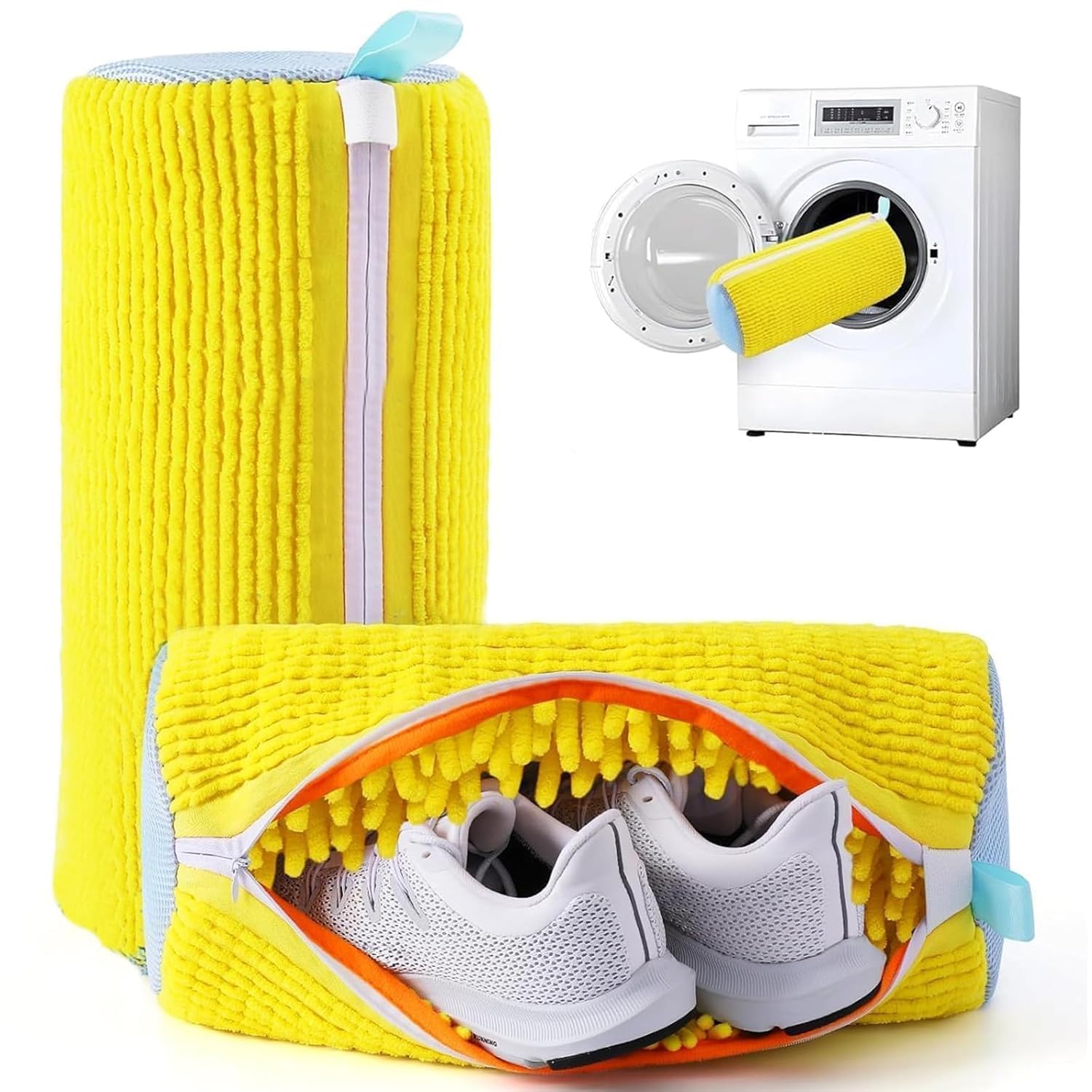 TEKCOOL Shoe Washing Machine Bag Laundry Shoes Bag for Washer and Dryer Reusable and Durable Zipper Plush Washing Machine Bags for Sneakers, Running Shoes, Sock and Toys (2, Yellow)