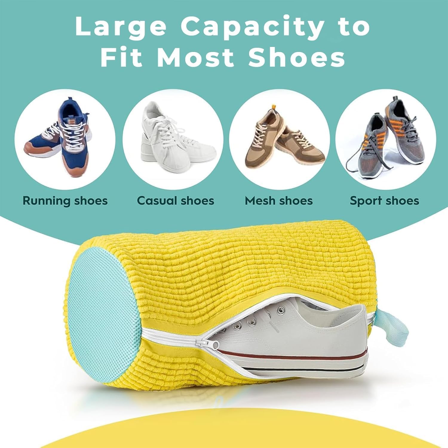 TEKCOOL Shoe Washing Machine Bag Laundry Shoes Bag for Washer and Dryer Reusable and Durable Zipper Plush Washing Machine Bags for Sneakers, Running Shoes, Sock and Toys (2, Yellow)